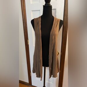 Striped Tan Sleeveless Cardigan